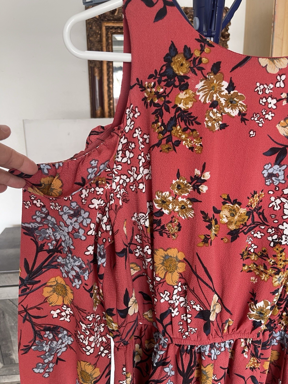 ONE CLOTHING Floral Cold Shoulder Shirt Dress Red Multicolor Round Neck XL