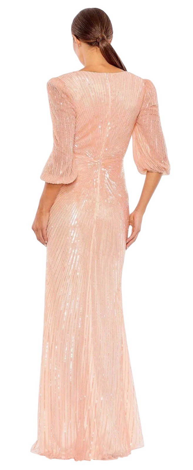 Mac Duggal 5614 Peach Sequin Faux Wrap Column Gown Size 6 $598