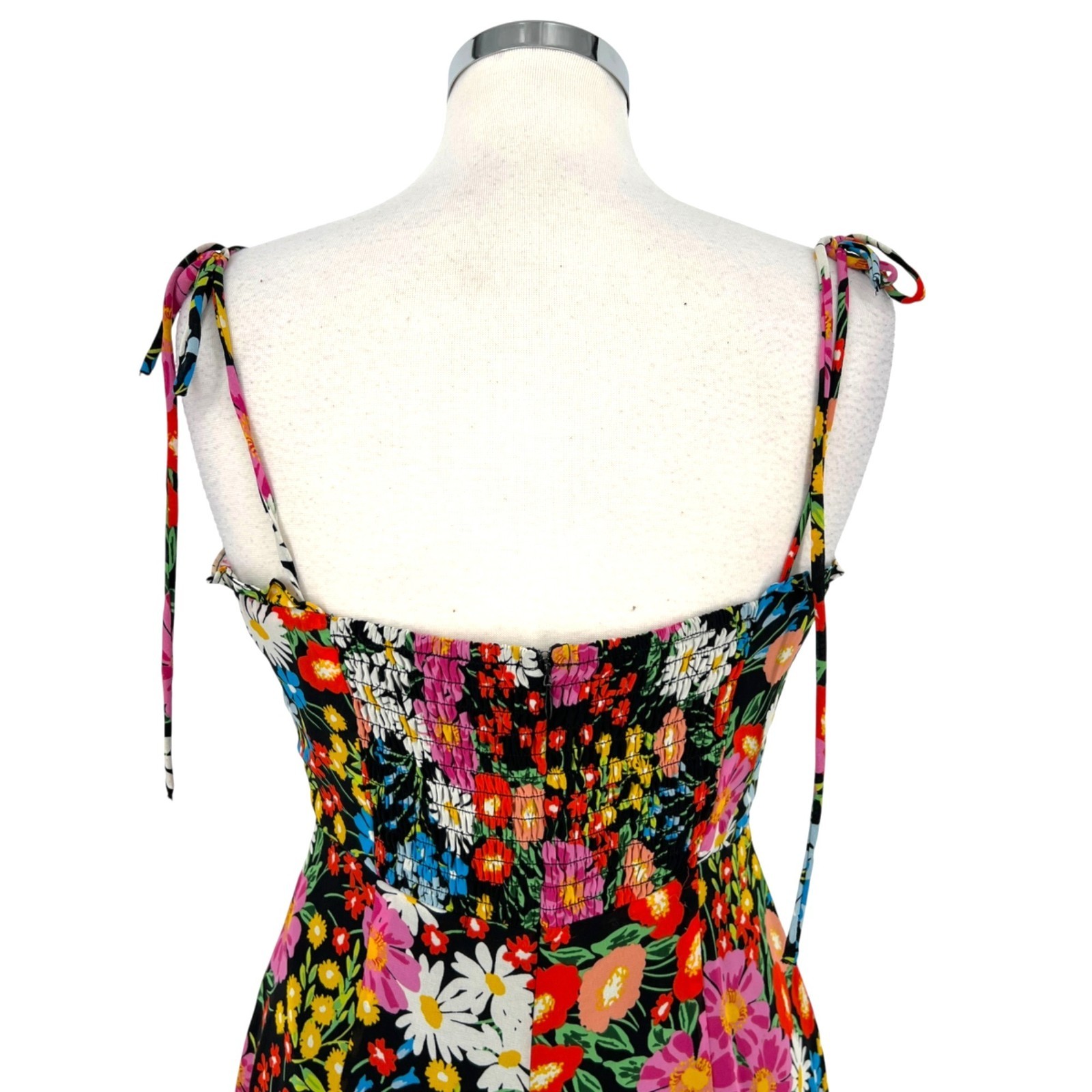 Sugarlips Lupita Floral Tie Strap Ruffle Mini Dress Black Multicolor Size Medium