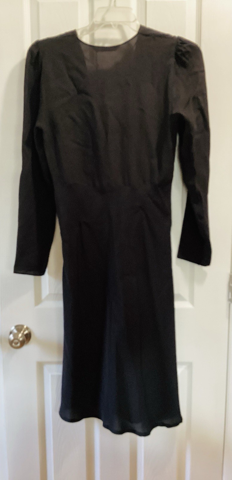 Zara Black Solid V-Neck Puff Long Sleeve Knee Length Zip Dress Women M