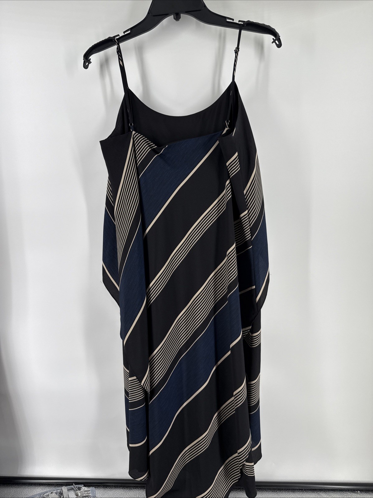 Halston Heritage Black Blue Cream Cami Strap Asymmetrical Dress Flowy Medium