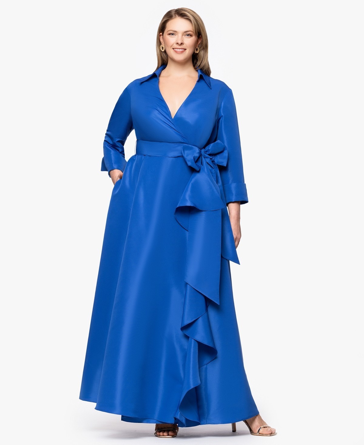 Betsy & Adam Plus Size Long-Sleeve Tie-Waist Dress color Ocean Size 14- DEFECT