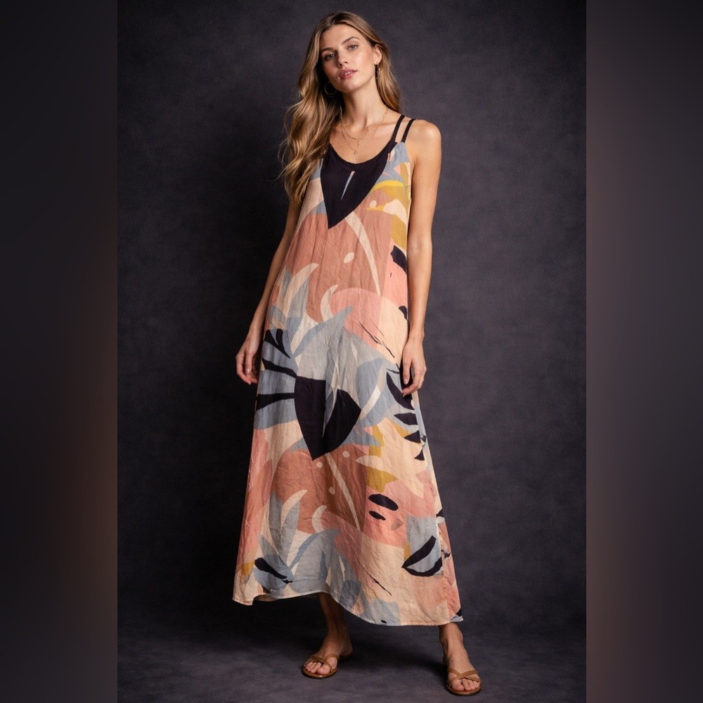 Maxi Dress Built-In Bra Adjustable Straps