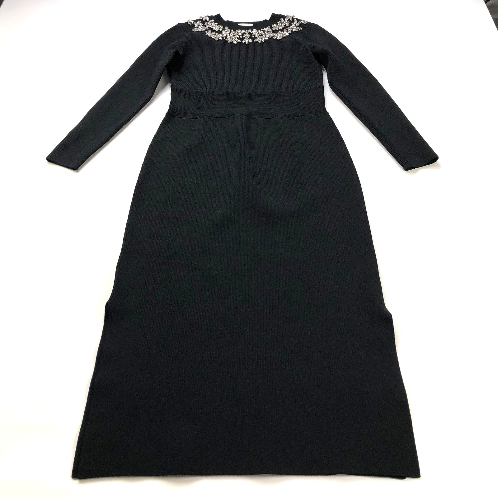 Shoshanna Medium Viscose Embellished Bejeweled Midi Below Knee Dress Black HRJ