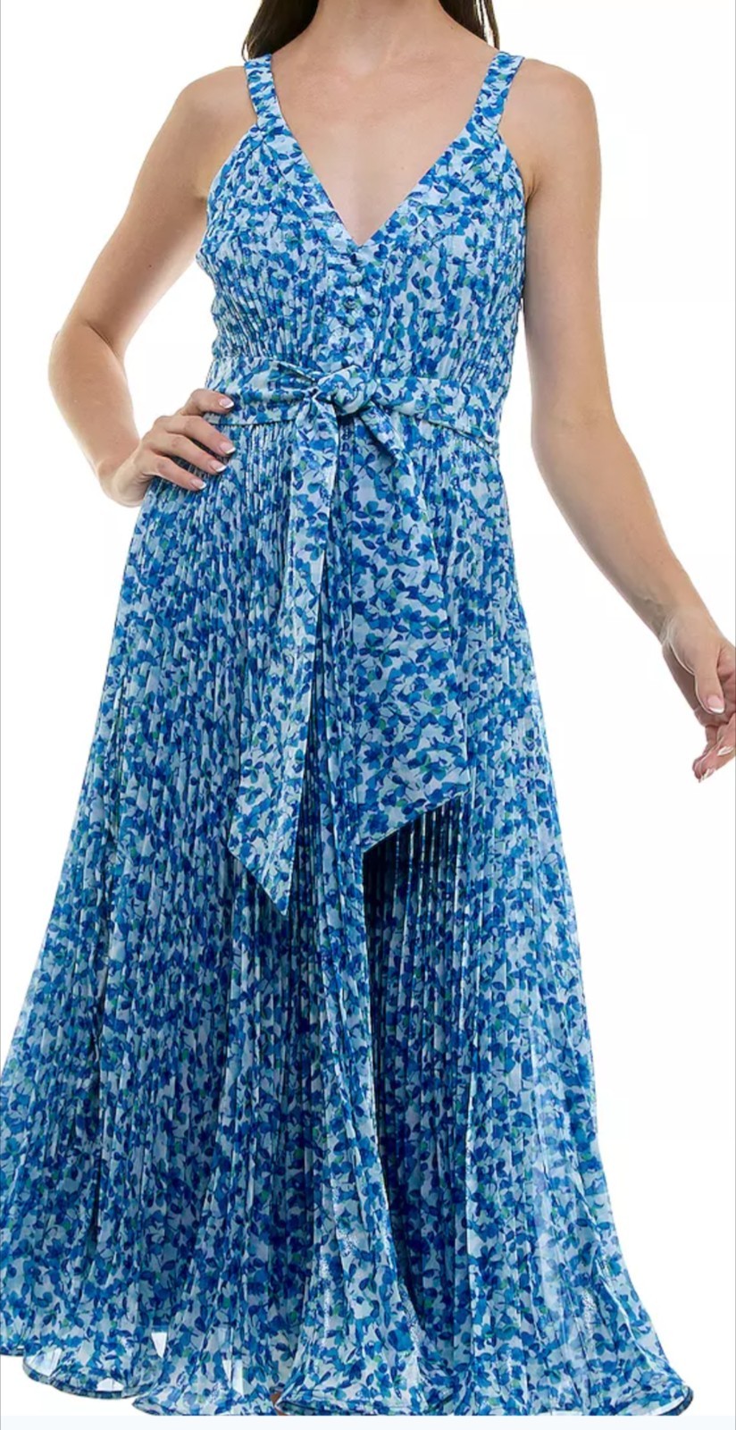 Women’s Taylor Sleeveless Pleated V-Neck Fit & Flare Midi DressSIZE 8