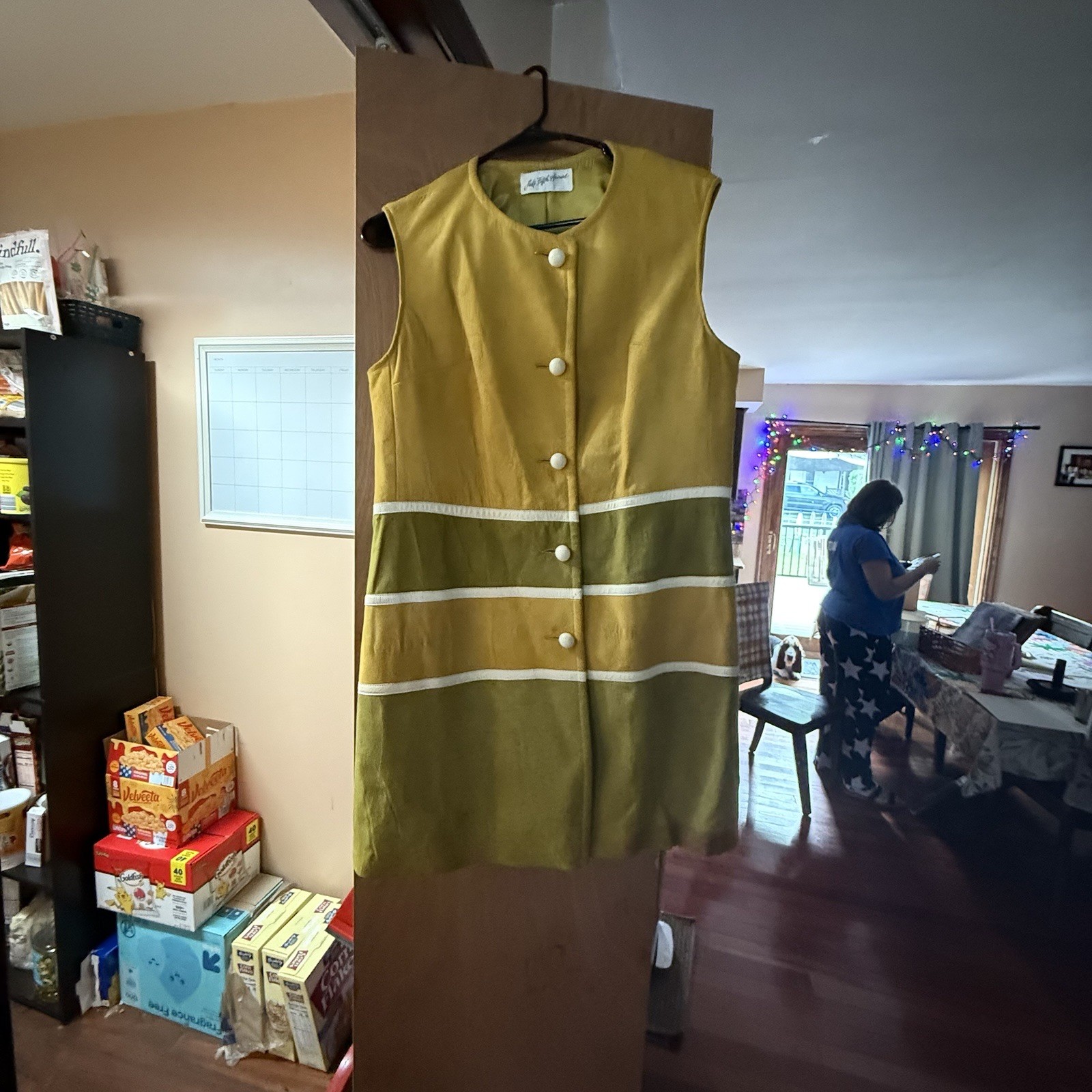 Vintage 1960s Saks Fifth Avenue Mod Color Block Shift Dress Mustard Olive