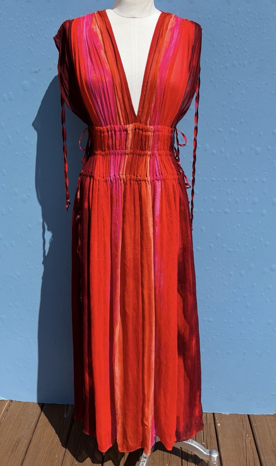 Zara Women’s Draw string Waist Double V-Neck Crinkle Maxi Dress Size Large