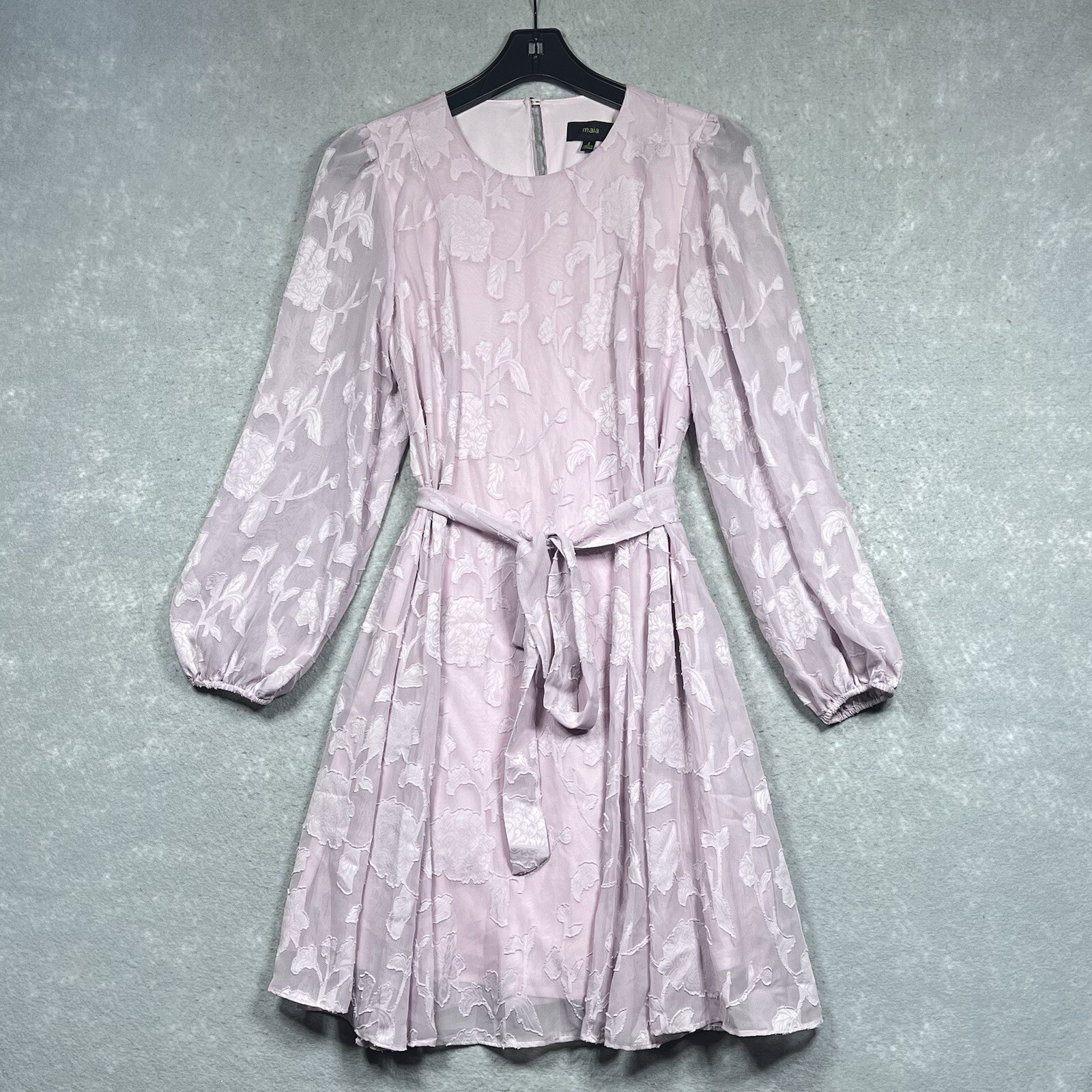 Maia Dress Womens Size 2 Pink Short Sleeve Shift Dress Tie Waist Sheer Floral
