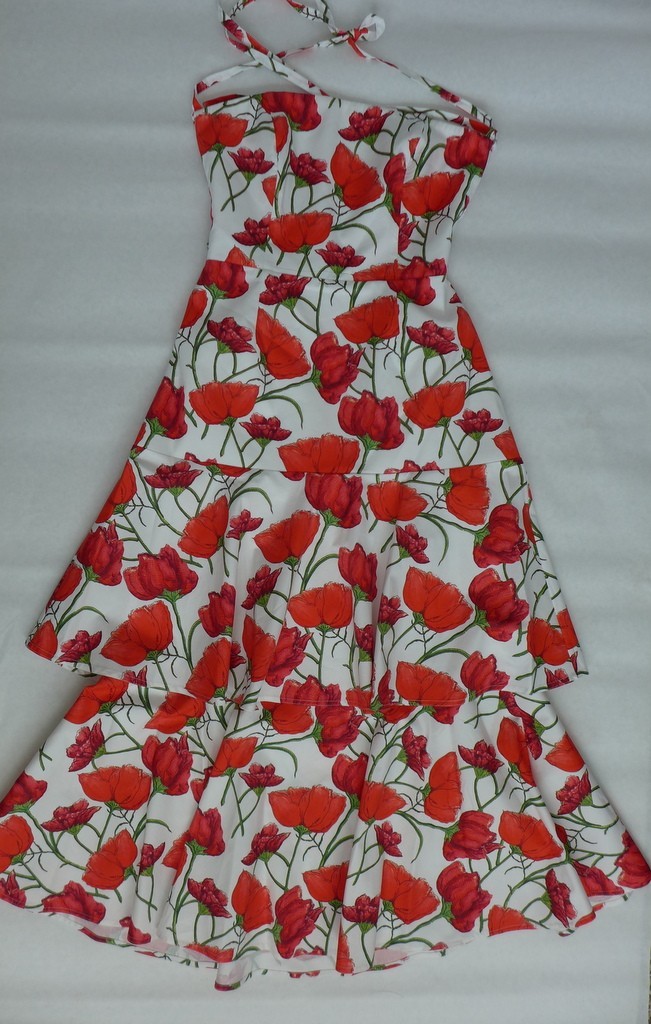 MILLY $475 Women’s 10 Open Cross Back Red Peonia Poplin tiered Midi Dress