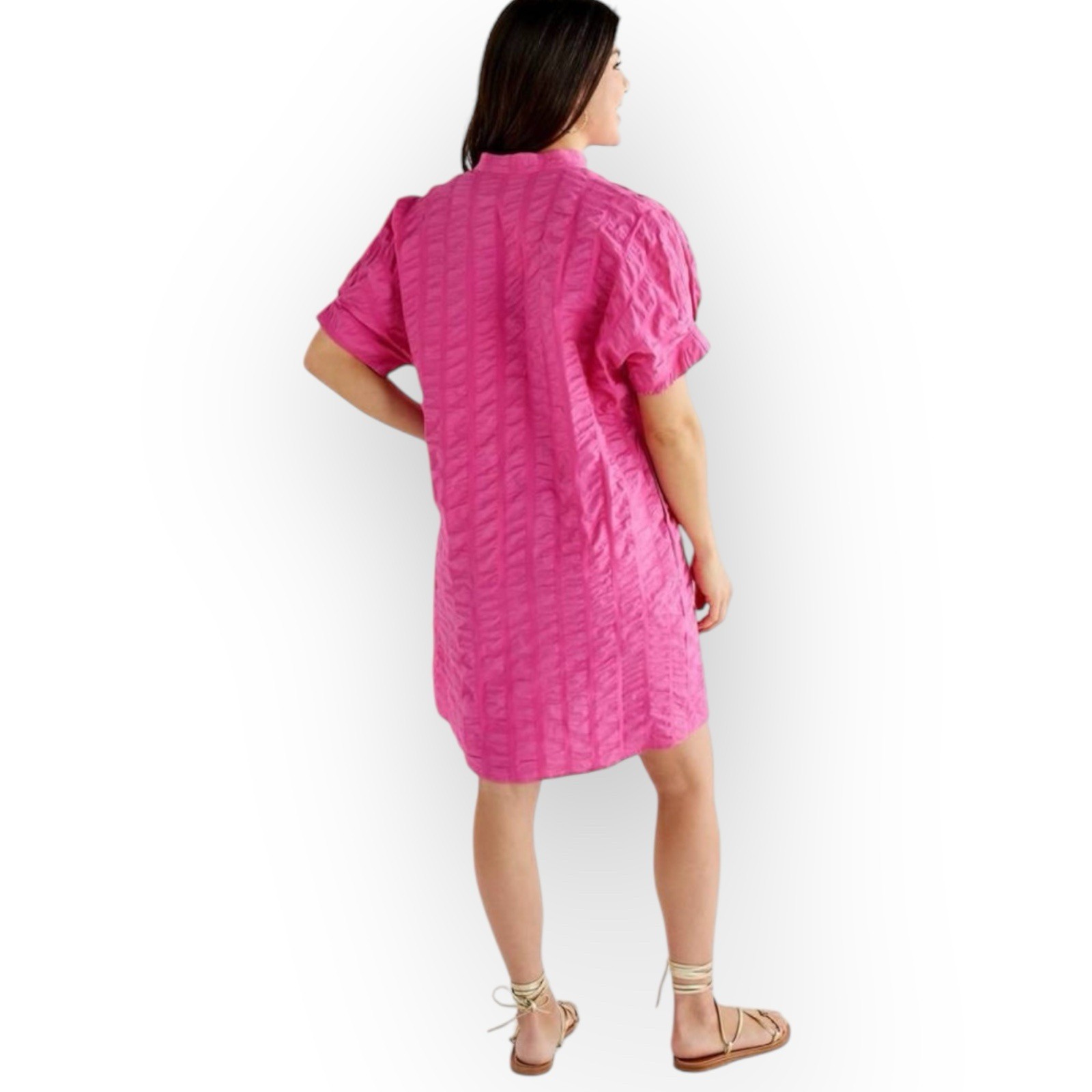 Caryn Lawn Caroline Dress In Rose Pink Poplin Cotton Shirt Dress One Size NWT