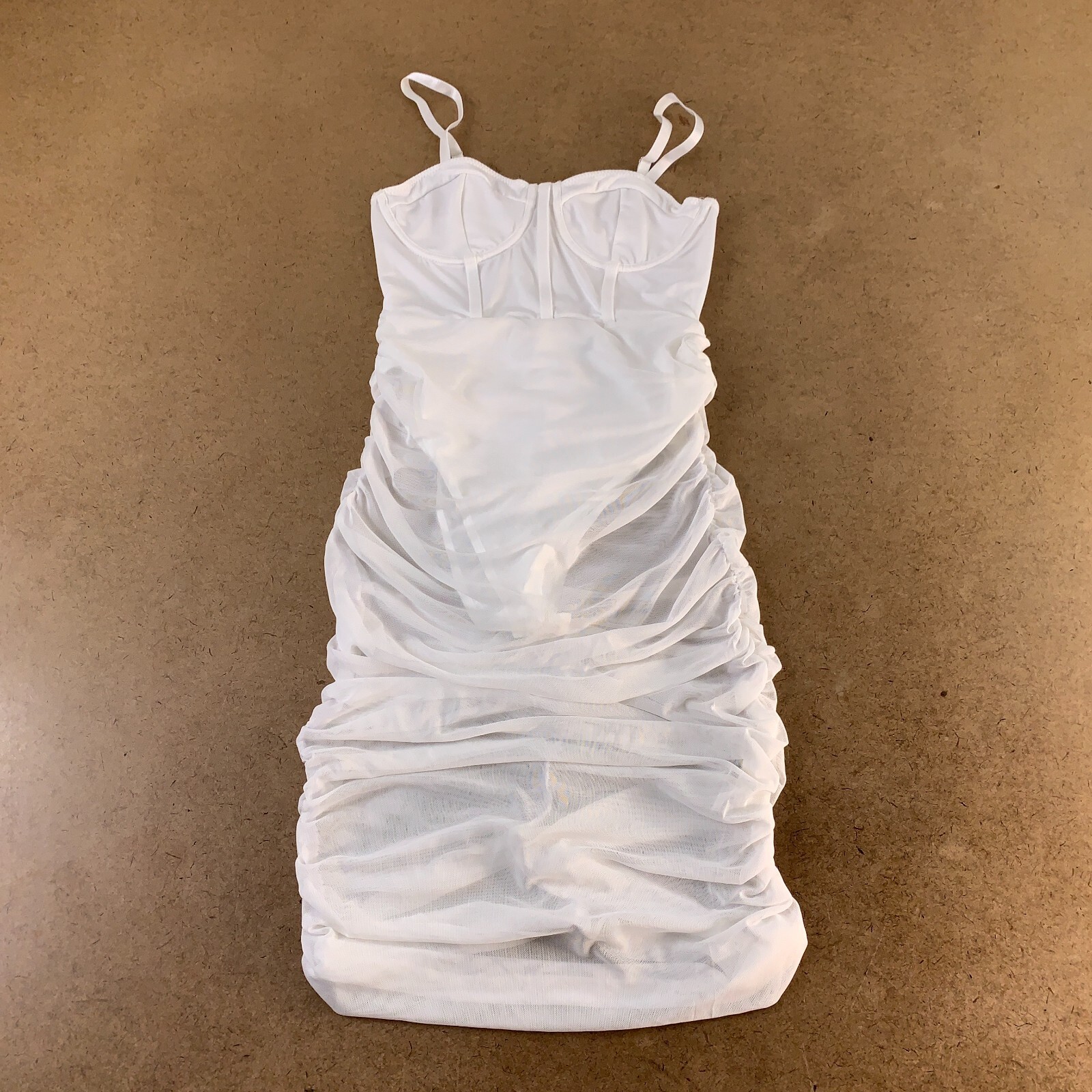 SHEIN SXY Women’s US 4 White Contrast Mesh Ruched Side Bustier Bodycon Dress New