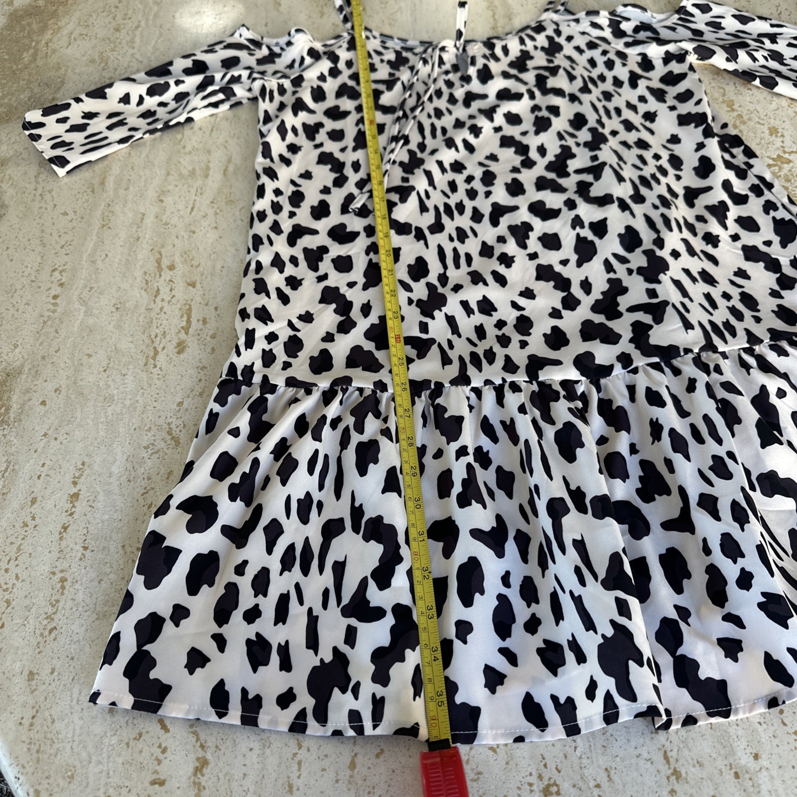 NWOTs Animal Print Cream & Black Bare Shoulder Dress Bottom Ruffle No Brand Sz M