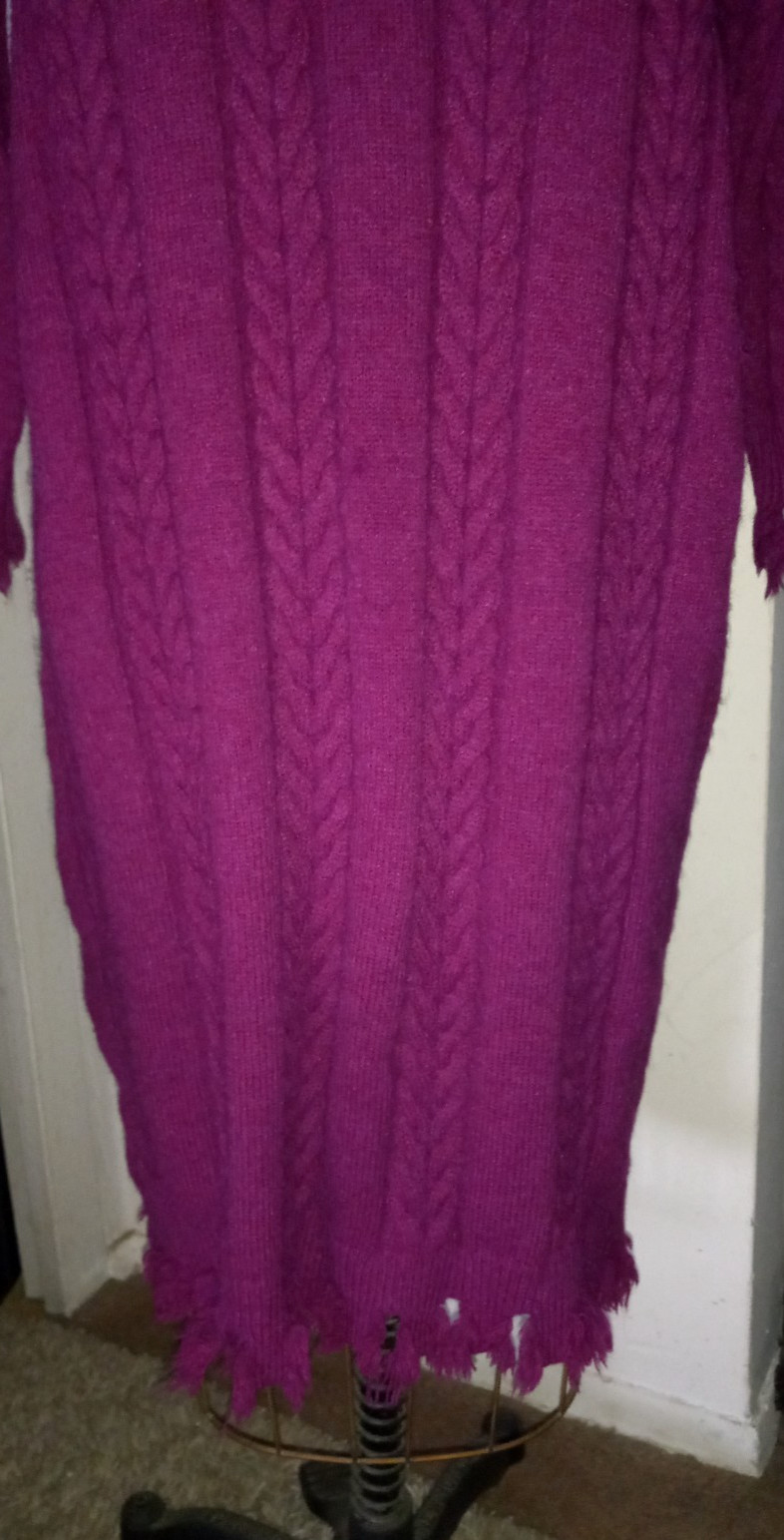 COZY! OVERSIZED PURPLE CABLE KNIT WOOL BLEND CHUNKY LONG DRESS SWEATER