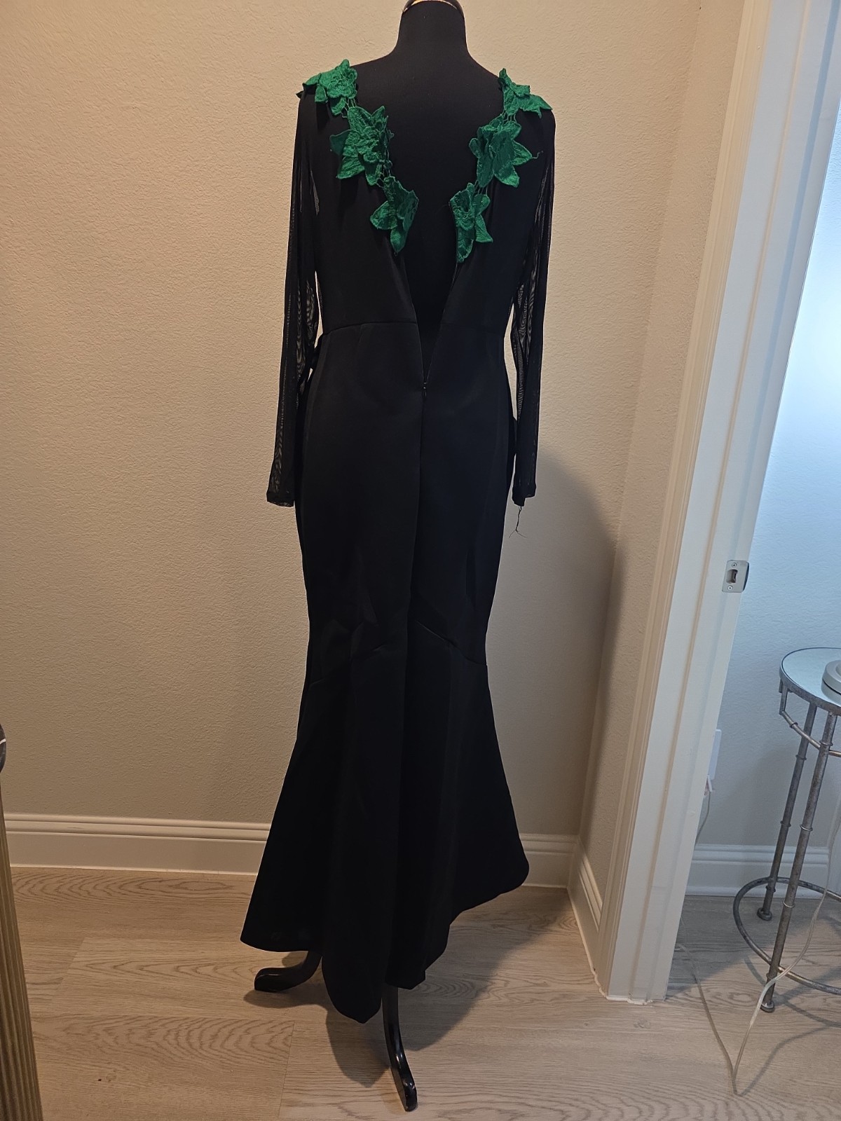 Size Large Green And Black Long Evening Grown Scuba Knit And Sheer Stretchy