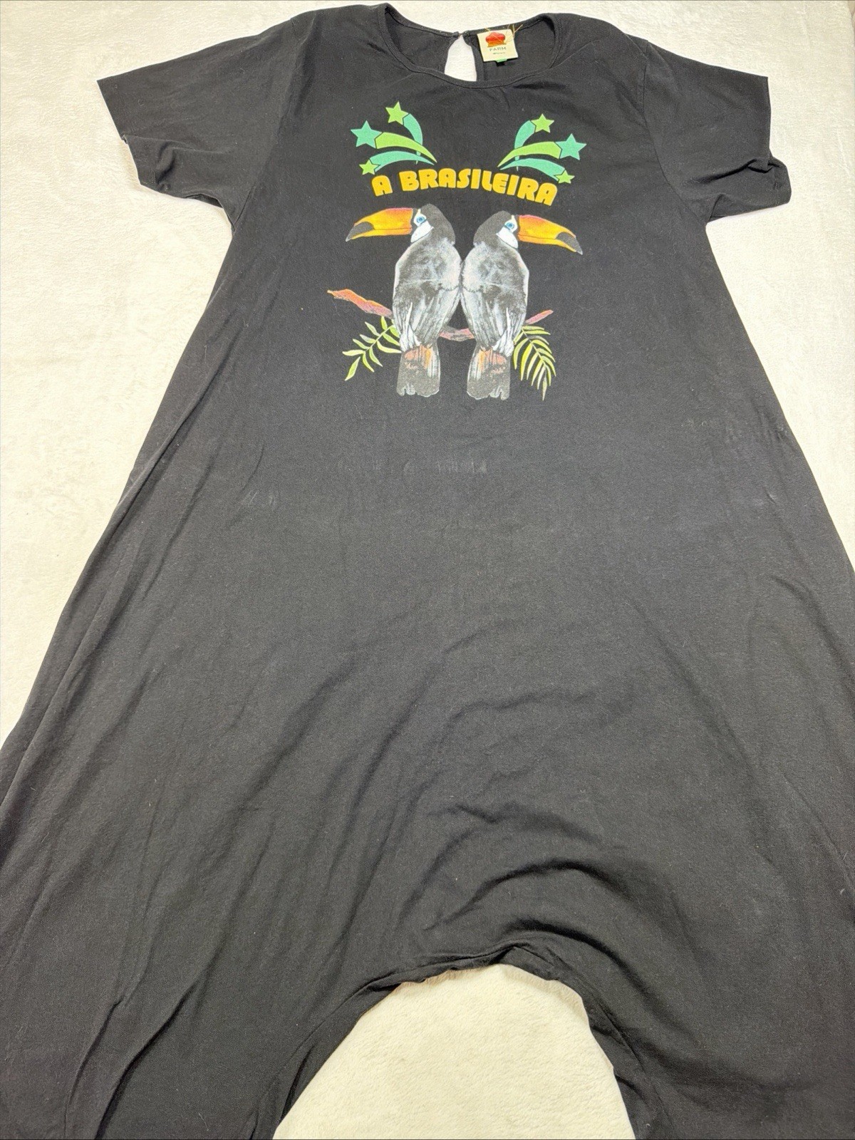 FARM Rio A Brasileira Toucan Drop Crotch Harem Jumpsuit Romper Black Womens XL