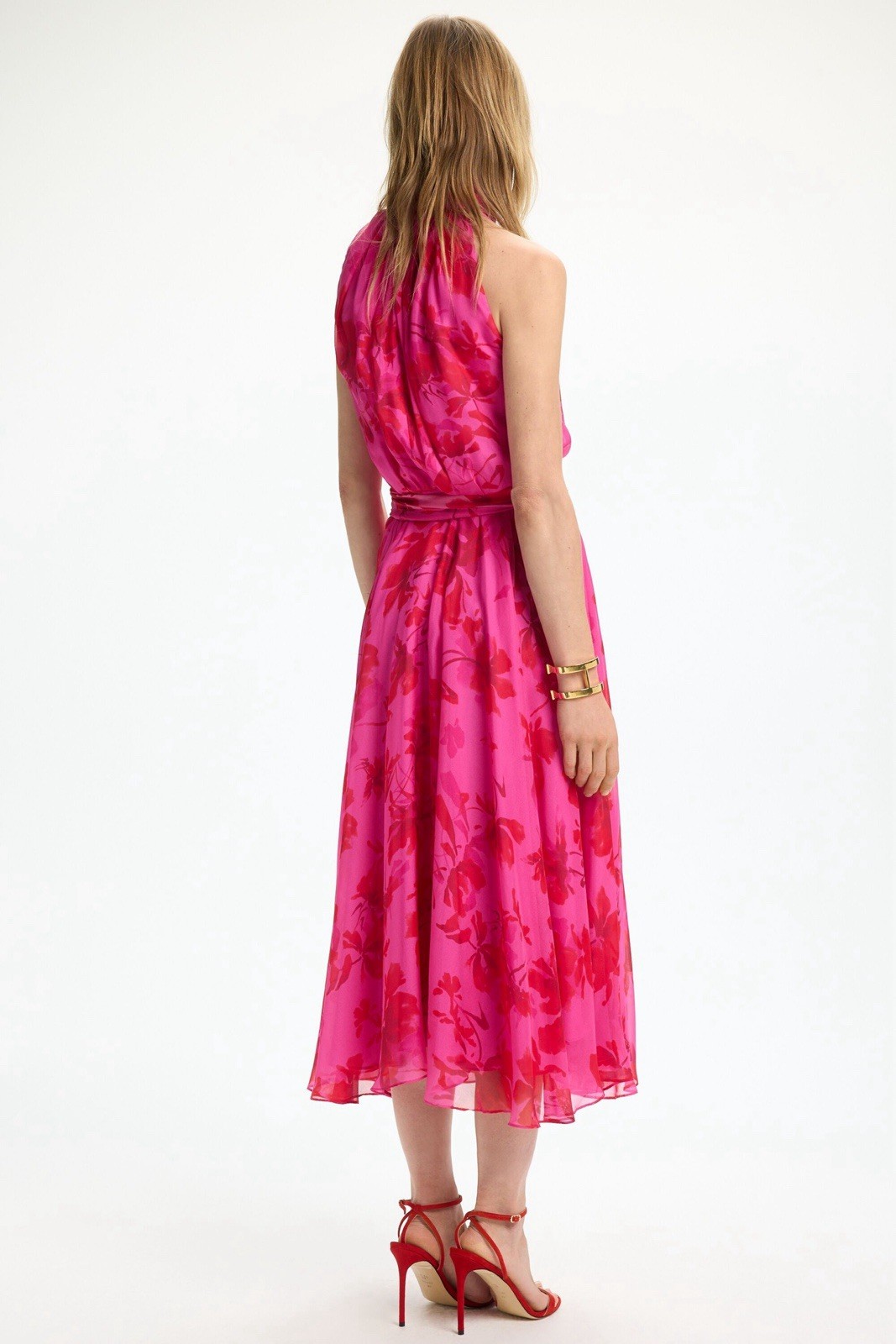 carolina herrera RINT SILK CHIFFON HALTER DRESS $ 1230 Size 8