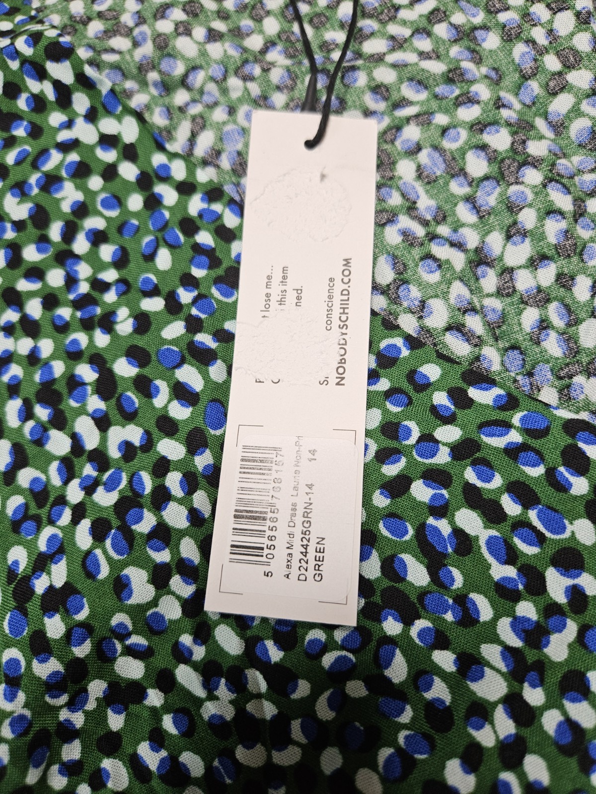 Nobody’s Child Alexa Ditsy Print Midi Dress V-Neck Short Sleeve Green Size UK 14