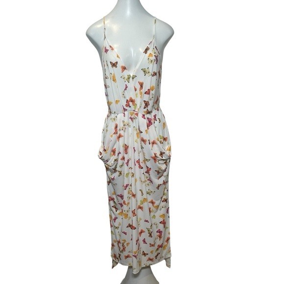 BCBG Generation Size S Midi Dress Butterfly Kiss Draped Pocket Spaghetti Strap