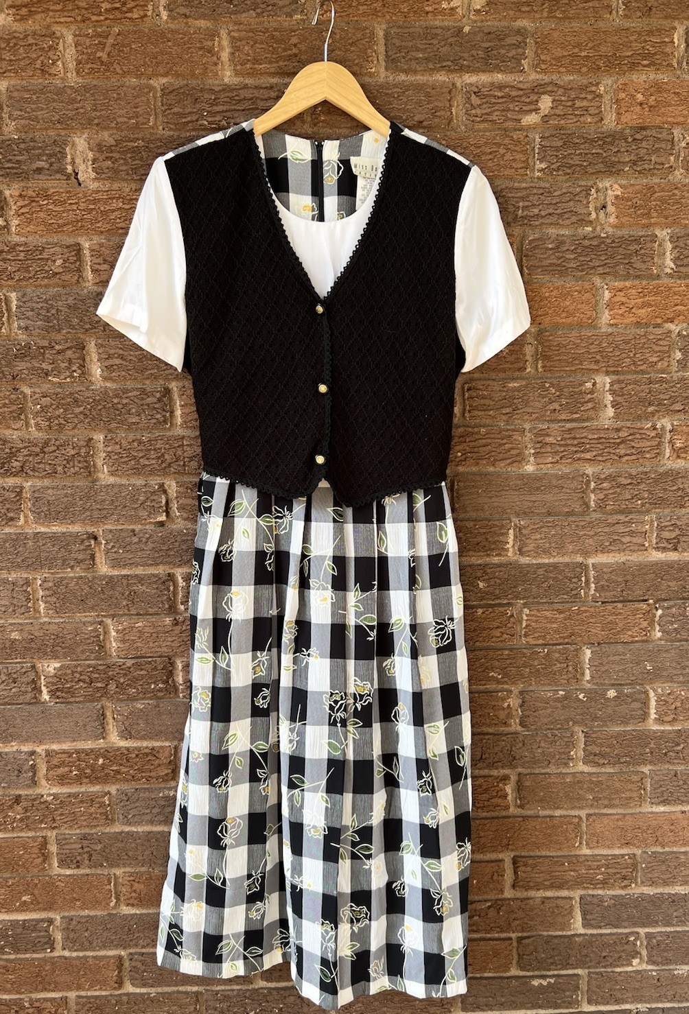 Vintage 80s 90s Plaid Tie Back Faux Vest Dress Witchy Whimsigoth Grunge 12P