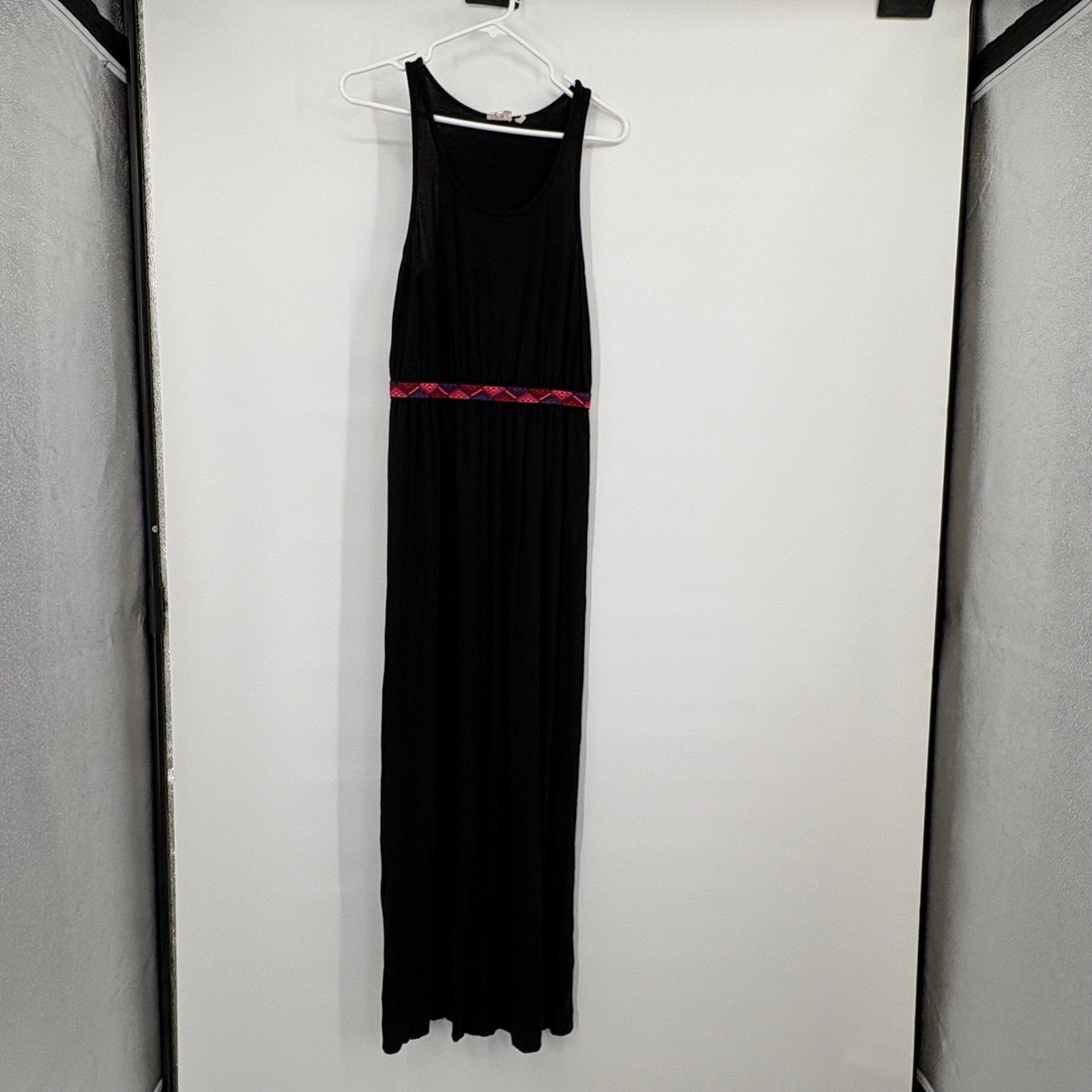 One Clothing Womens Black Racerback Maxi Dress Embroidered Waist Size Medium