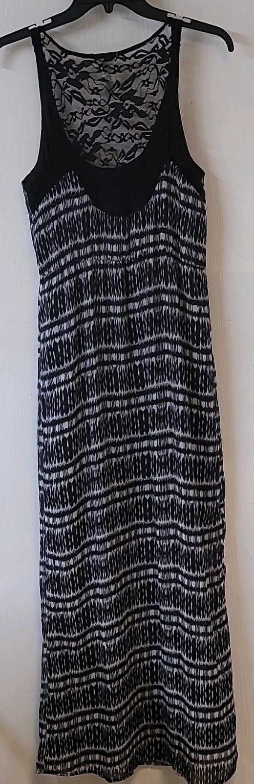 L8ter Black White Geometric Lace Maxi Dress Sleeveless Scoop Neck Size XL