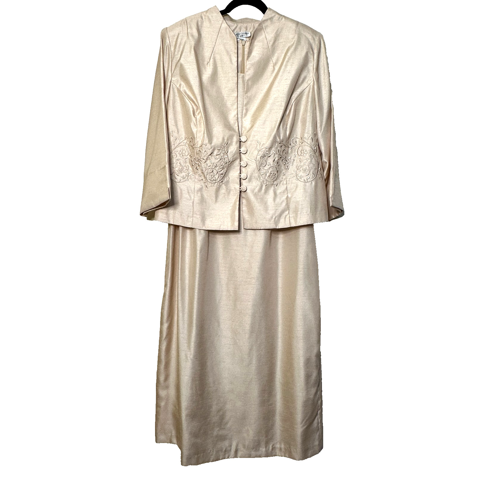 Lady Dorby MoB Ivory Sheath Tank Dress Embroidered Blazer Jacket Set Women’s 16W