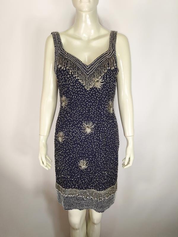 Women Vintage Dress Silver Silk 40 / L / 48