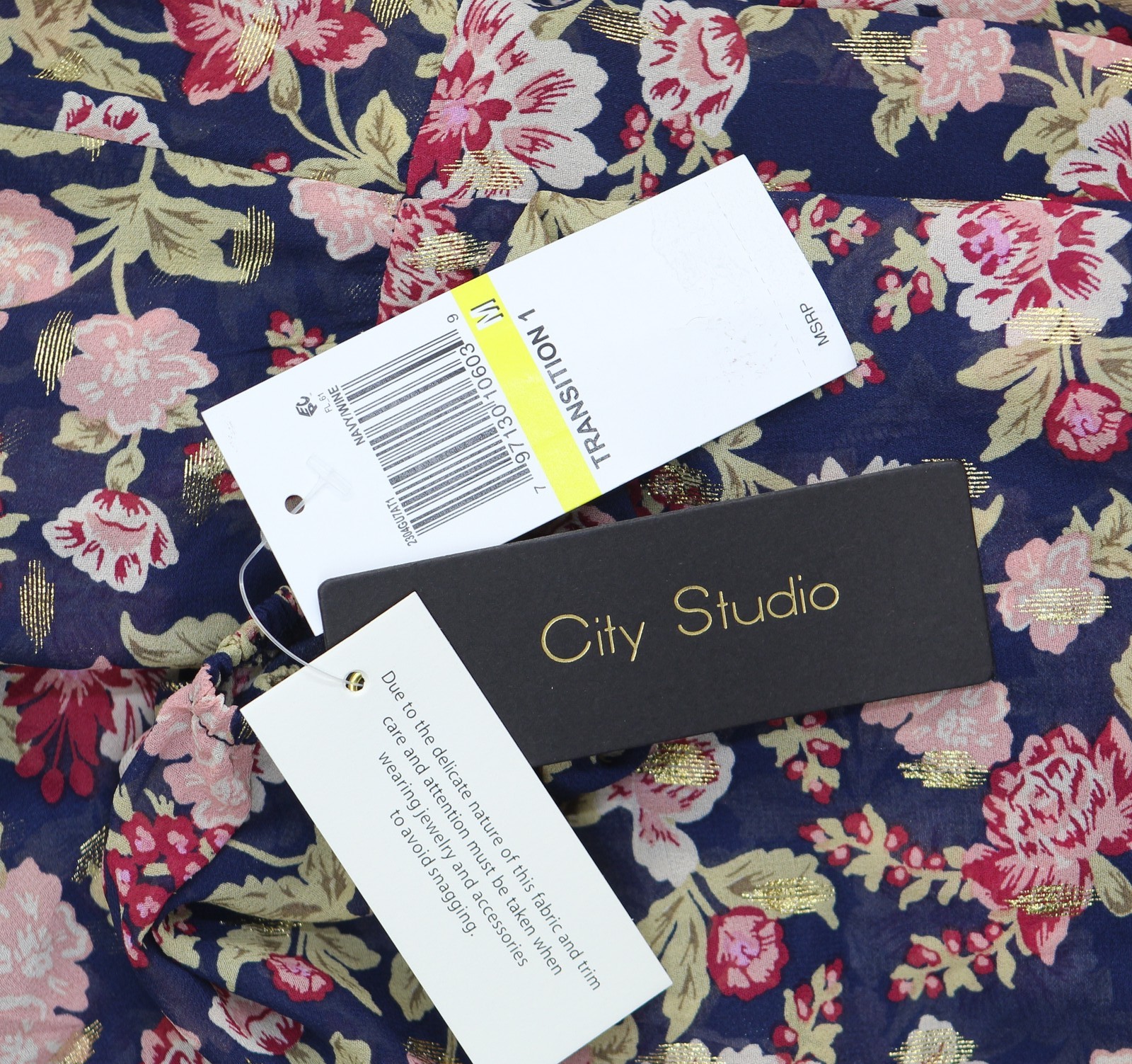 City Studio Blouson Sleeved Square-Neck Fit Flare Dress Navy Blue / Wine M