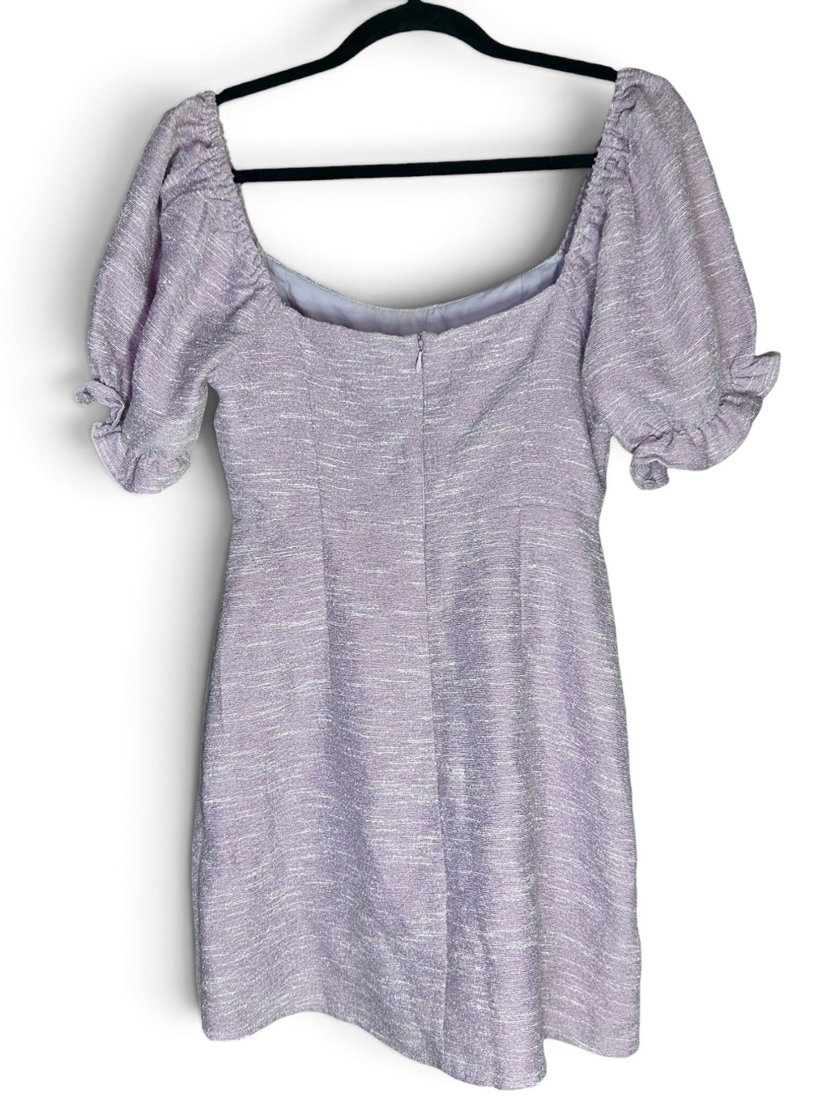 ALTAR’D STATE Tweed Knit Mini Dress Sz S Lilac Purple Sweetheart Neck Puff Sleev