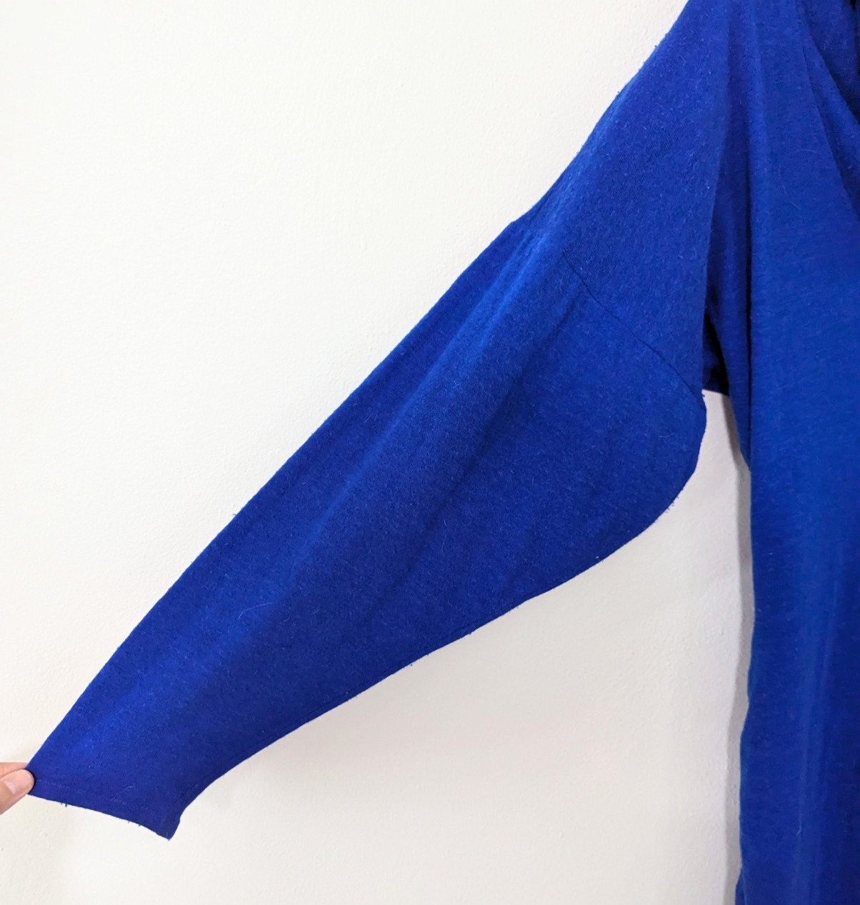 Patrick Kelly Vintage Wool Rabbit Blend Knit Dress Cowl Dress Ruched Blue 2