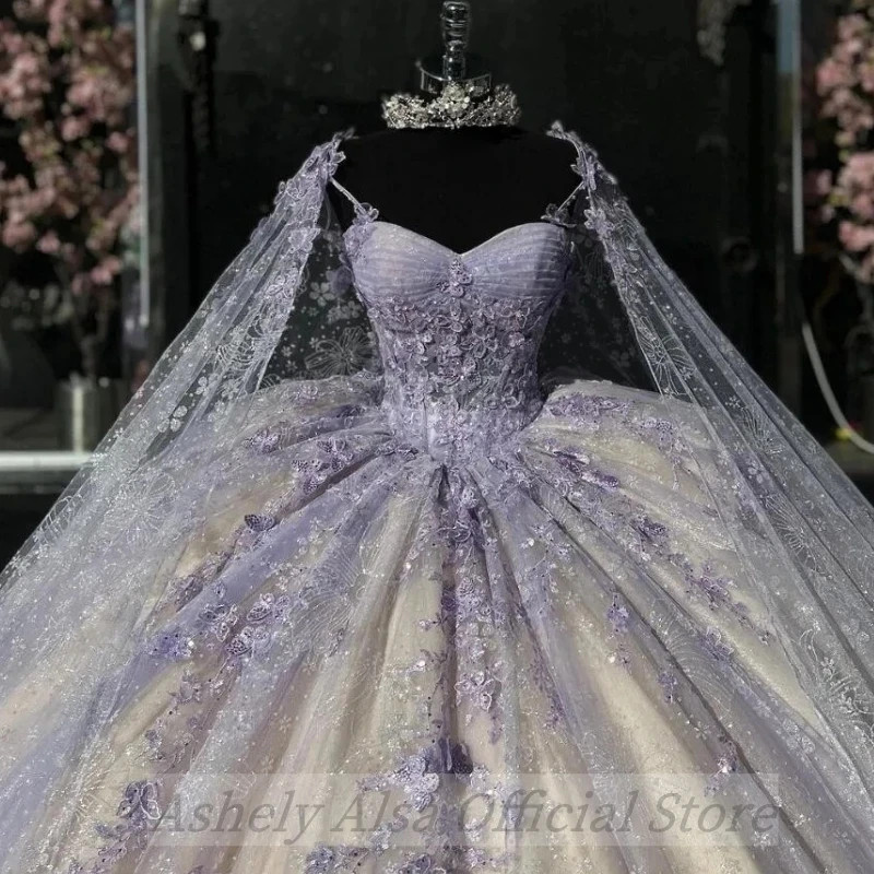 Customized Real Pictures Lilac Mexican Quinceanera Dressess With Cape vestido 15