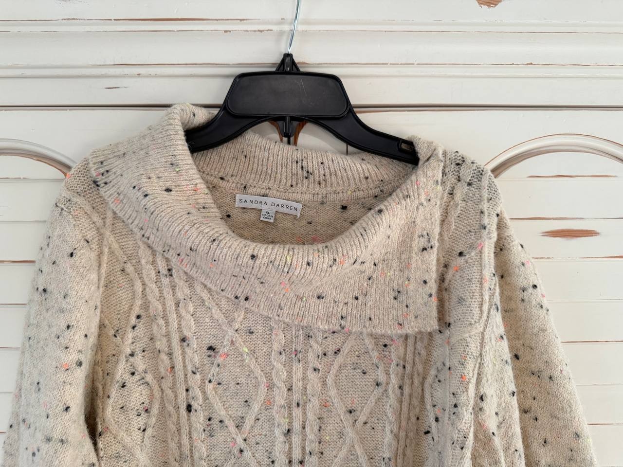 Sandra Darren Beige Speckled Cable Knit Sweater Dress Size L NWT Cozy Chic