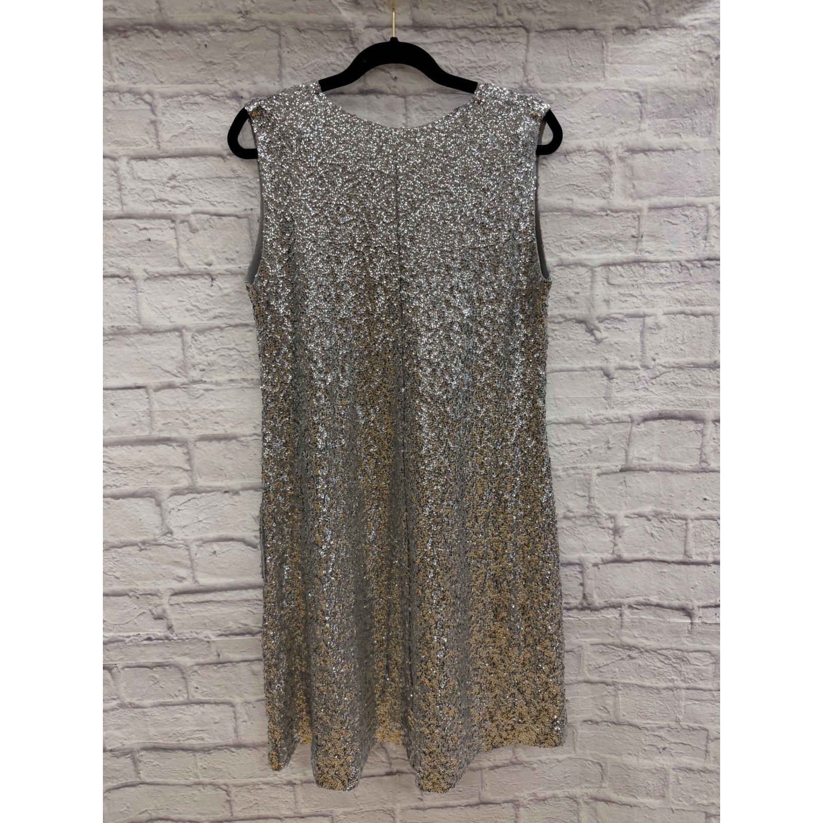 Norma Kamali Silver Sequined Mini Dress Sleeveless Shift Party Glam Womens M/38