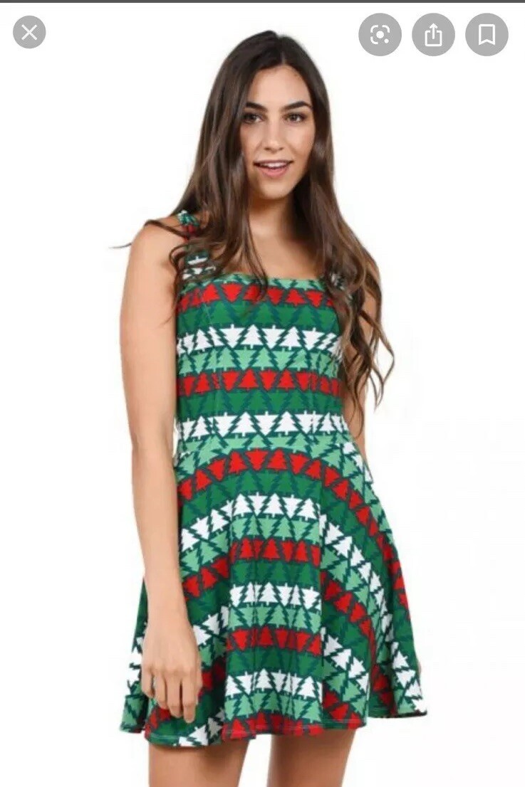 Tipsy Elves Christmas Holiday Red And Green Pine Tree Princess Dress S Small