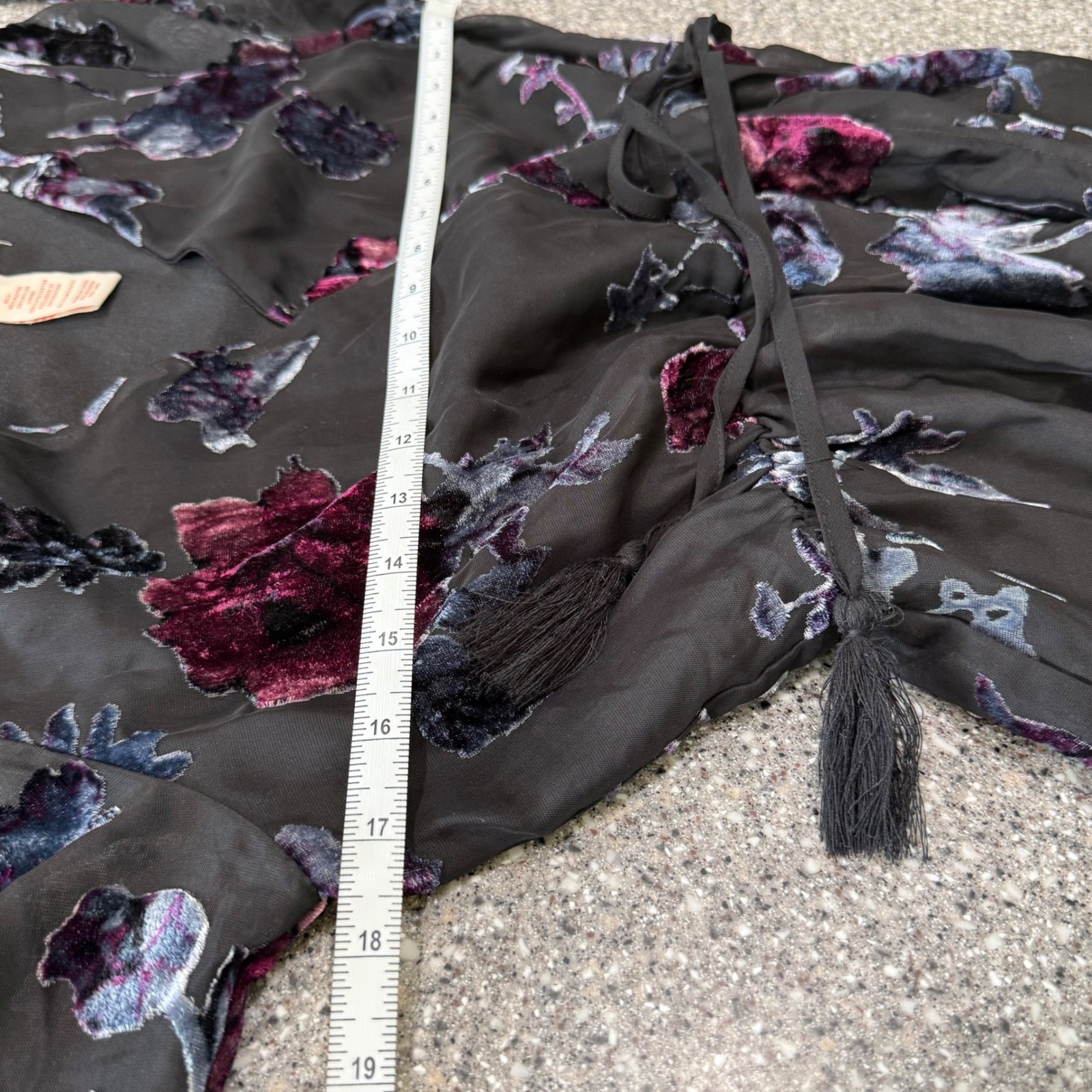 Flying Tomato Burnout Velvet Floral Maxi Dress Black High Low Bell Sleeve Wrap