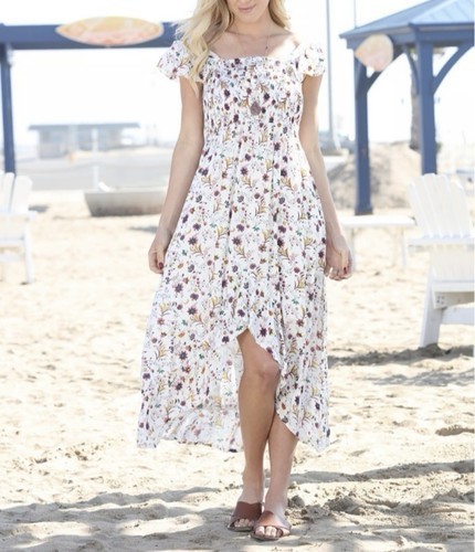 White Floral Smocked Flutter Sleeve Dress Women’s Medium NWT Lightweight