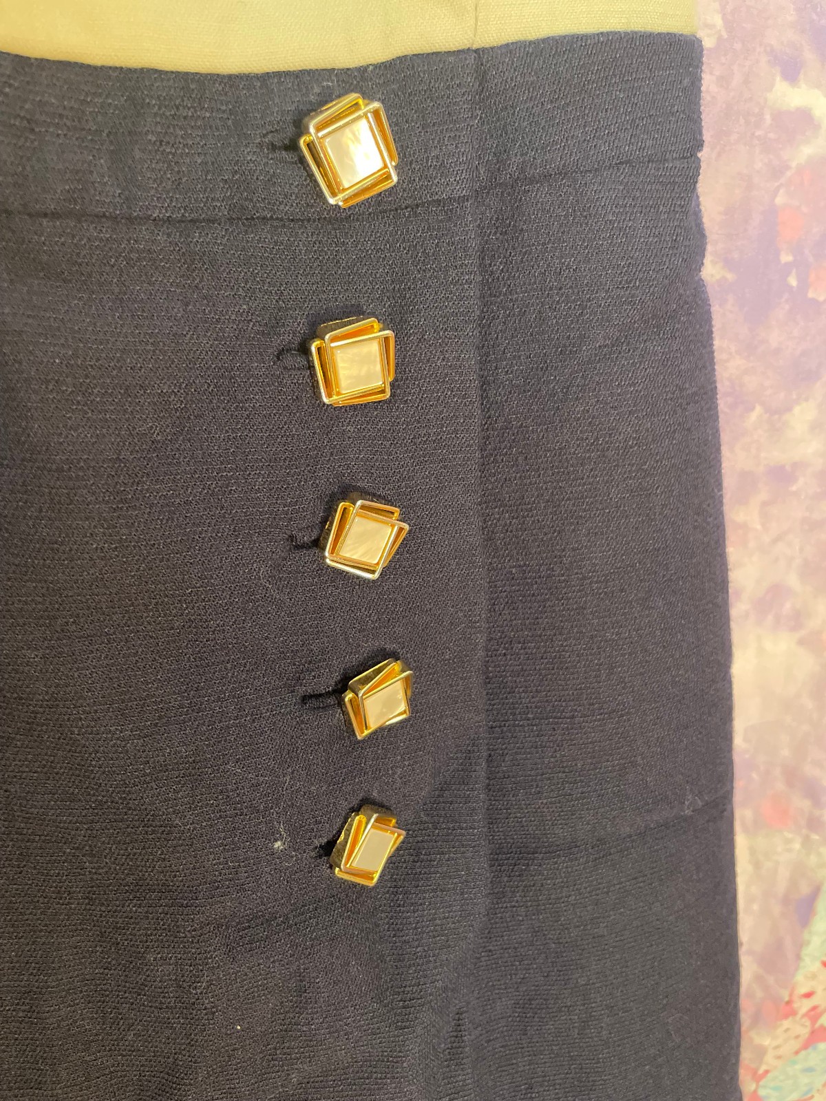 HANDMADE SMALL WHITE / NAVY FORMAL COLOURBLOCK GOLD BUTTONS ZIPPER SLEEVELESS MI