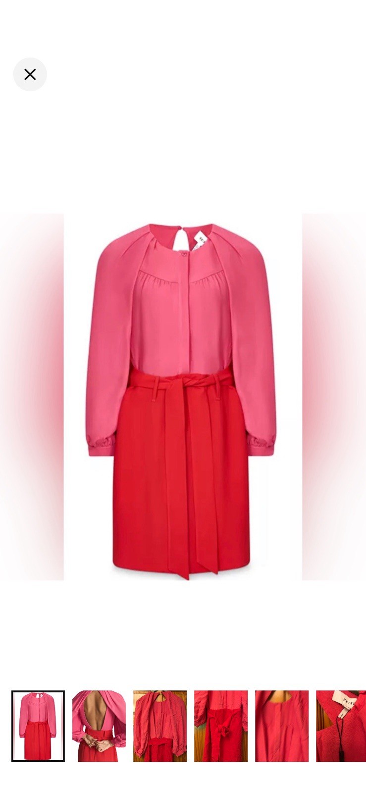 Reiss Valentina Color Clash Mini Dress Pink Red Open Back Belted Tie Waist NEW 4