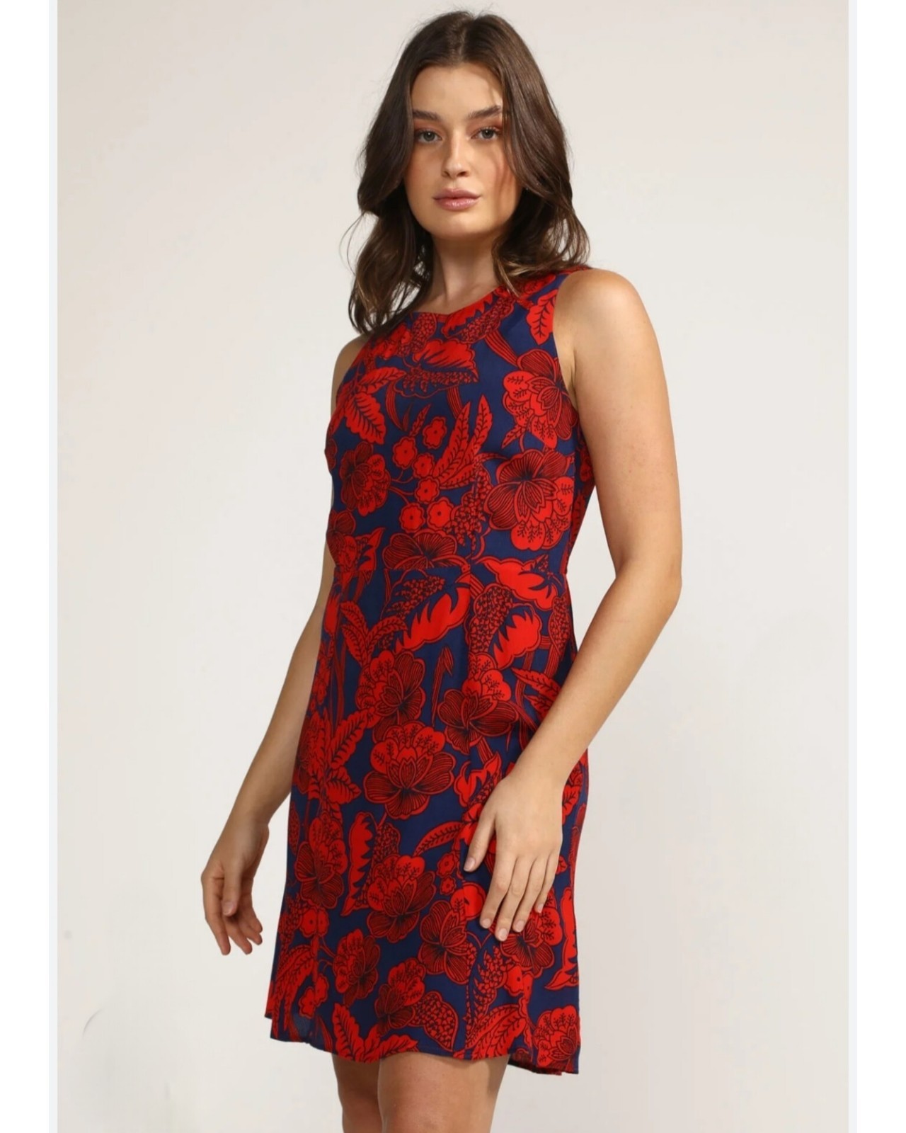 Desigual Floral Dress 20SWVW81 Sz 44 US 10 Red Blue 100% Viscose Summer Lined