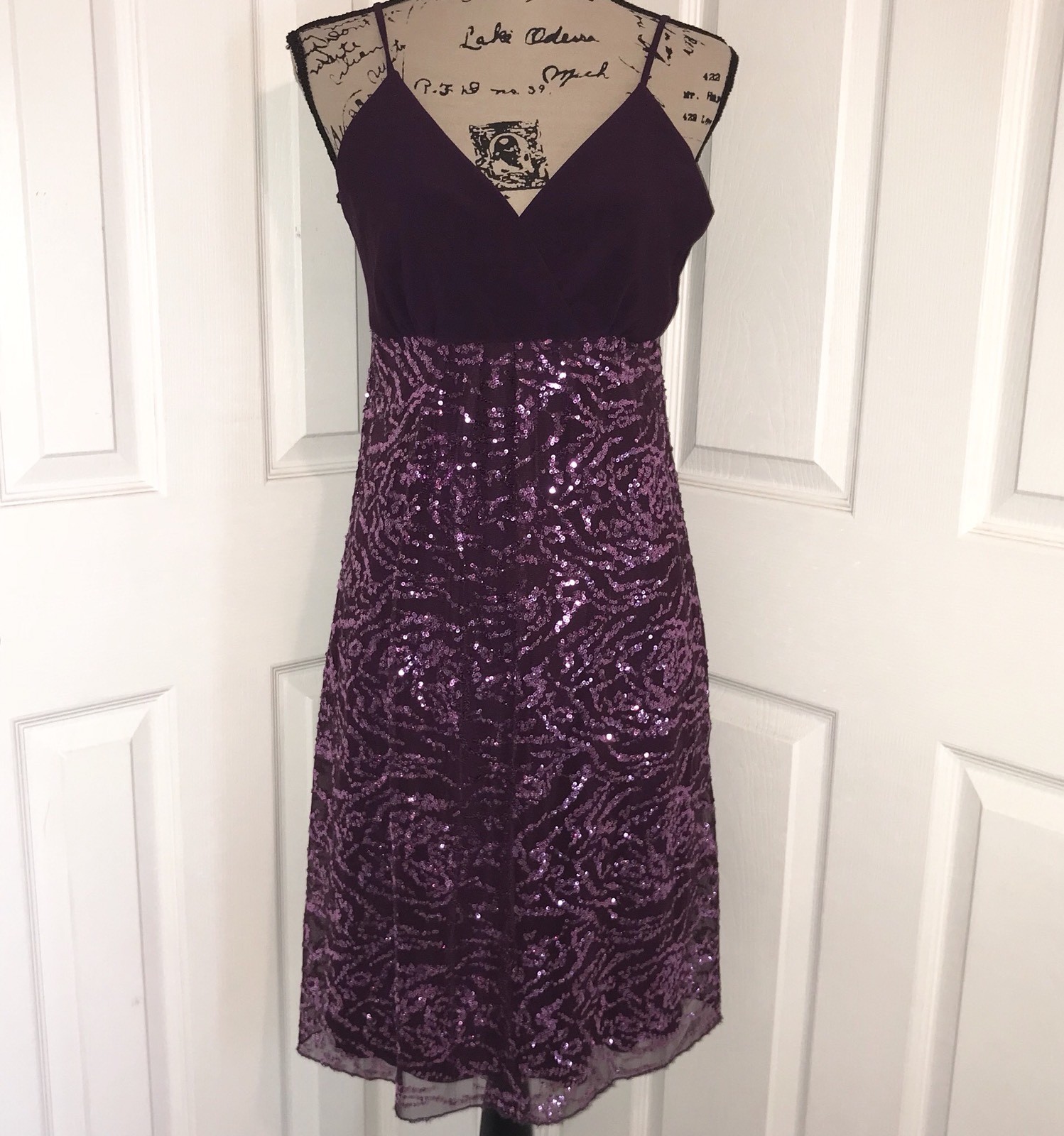 C W Designs Purple Plum Sequinn Mesh Prom Cocktail Party Dress NWT Medium Jrs