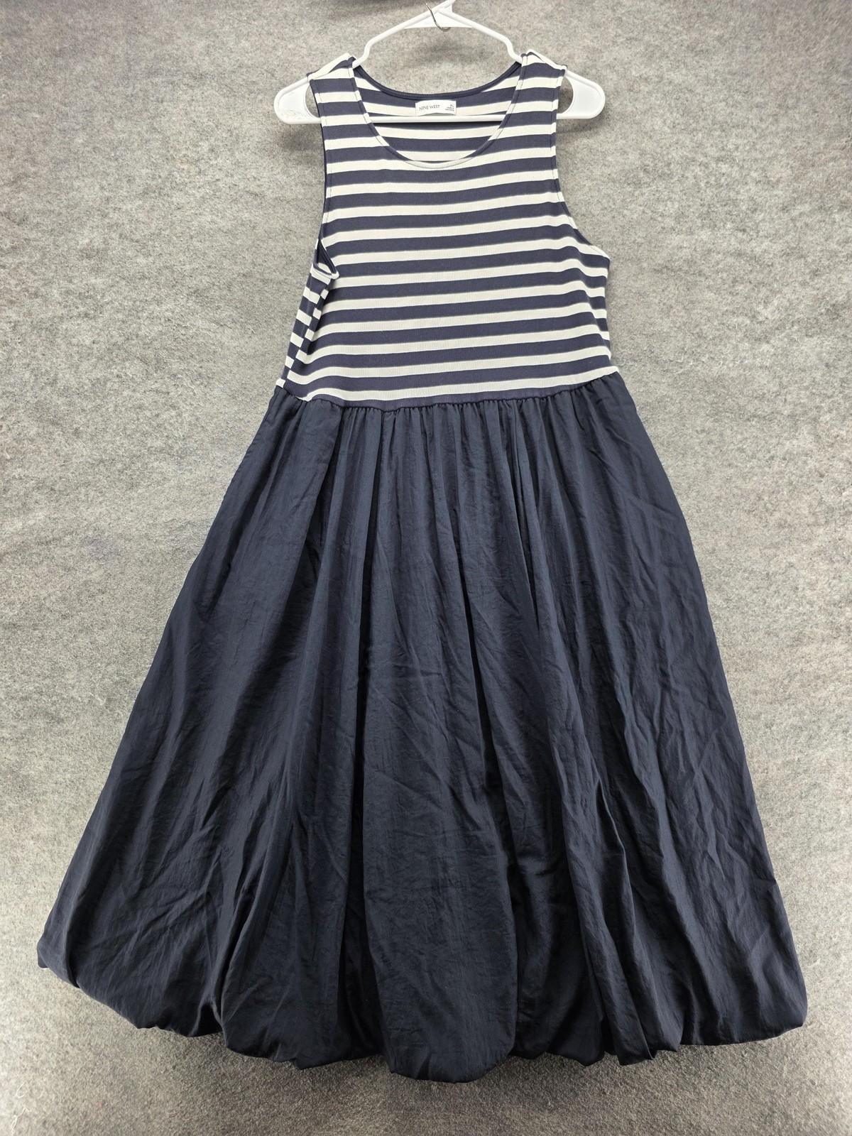 Nine West Dress Womens XL Blue Striped Tank Maxi Lined Jersey Round Neck