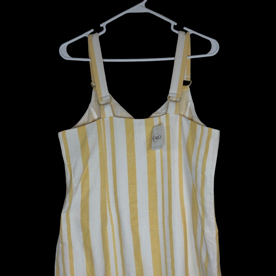 Cato Yellow White Striped Pinafore Shift Dress Womens Medium Cotton Blend
