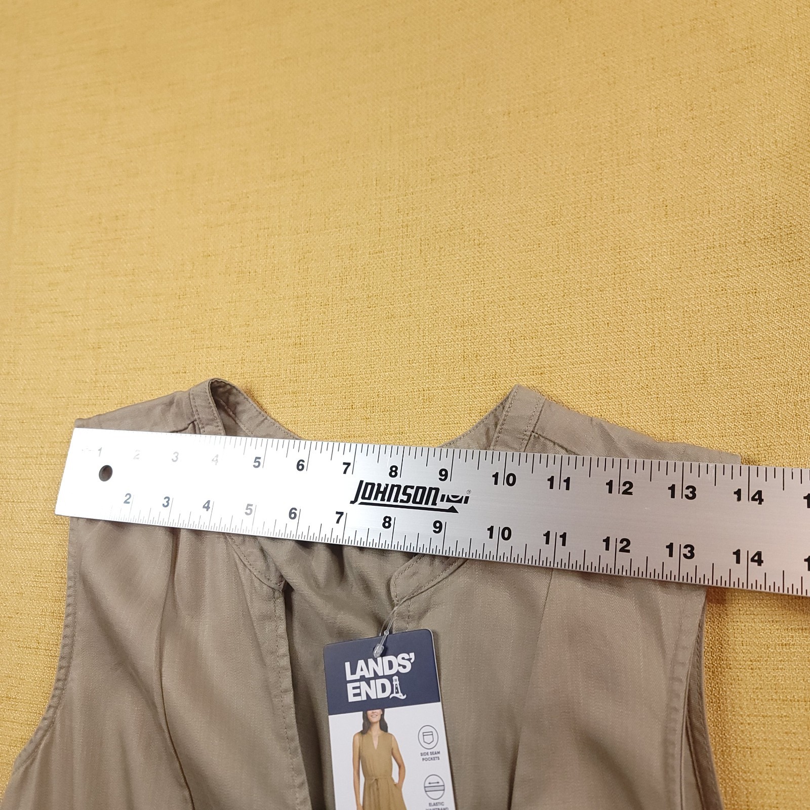 NWT Lands’ End Women’s Small Rayon Midi Dress Tiered Elastic Waist Tan V-Neck