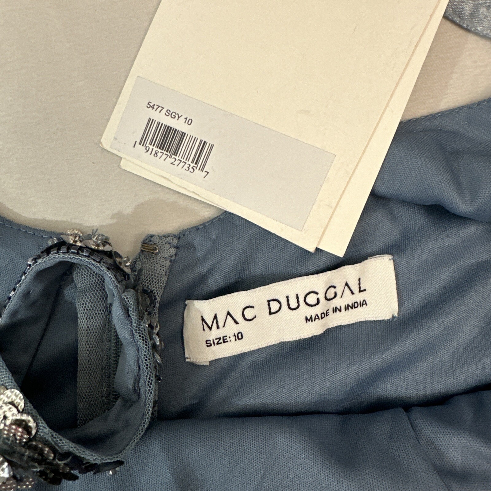 NWT Mac Duggal [ 10 ] 5477 Floral Embellished Scoop Neck Gown in Slate Grey J987