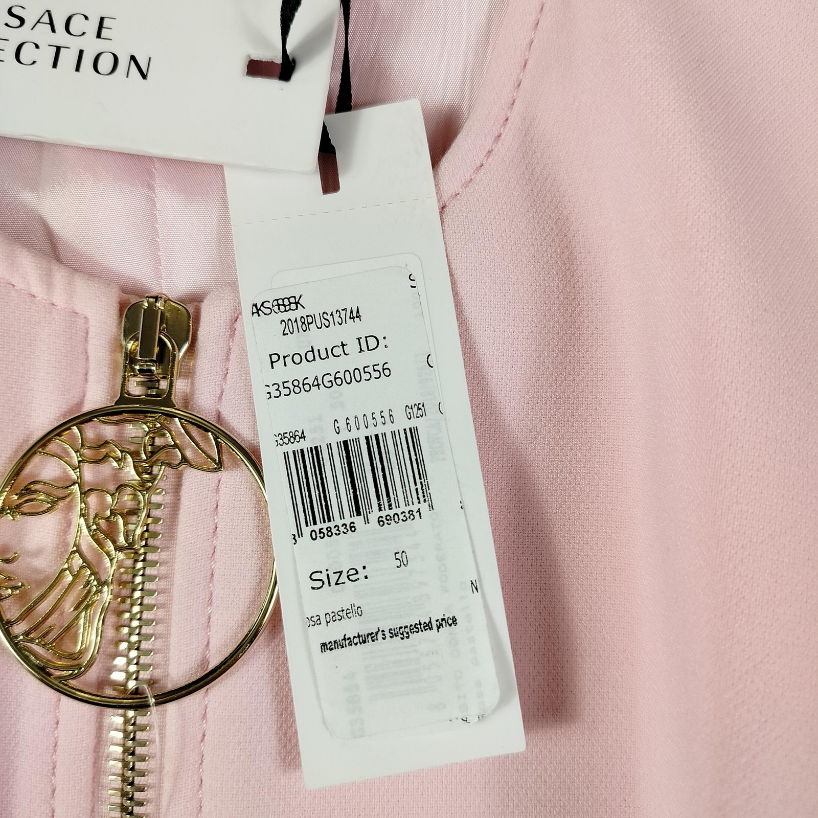 Versace Collection Dress Womens 50 Pink Sleeveless Sheath Medusa Zip Ring Pull