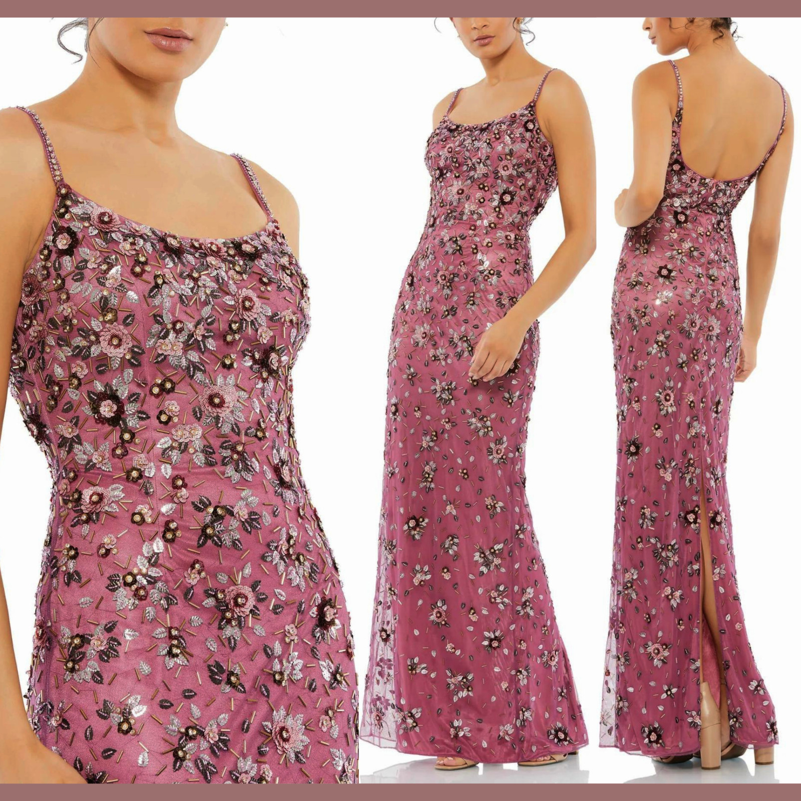 NWT Mac Duggal [ 14 ] 5477 Floral Embellished Scoop Neck Evening Gown #Q994