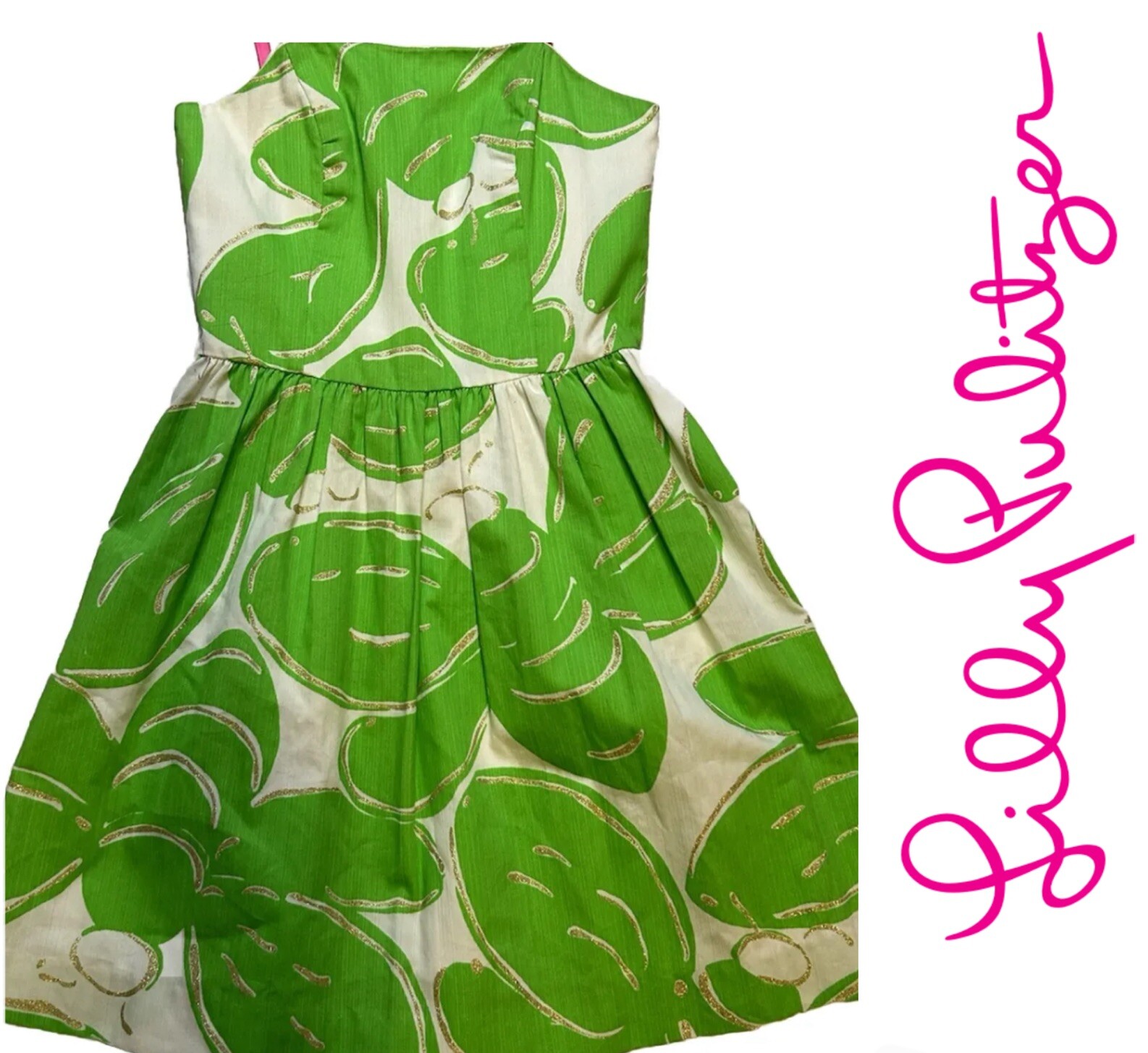 LILLY PULITZER Lottie Dress – Women’s Size 00 – Glitter – Green & White #72073