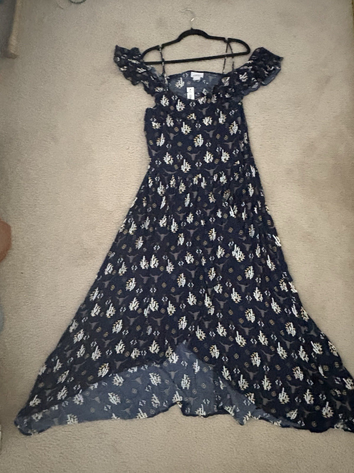 Ariat Western Rodeo Midi Dress Ruffle Hem Peasant Cowgirl Size 12 Blue