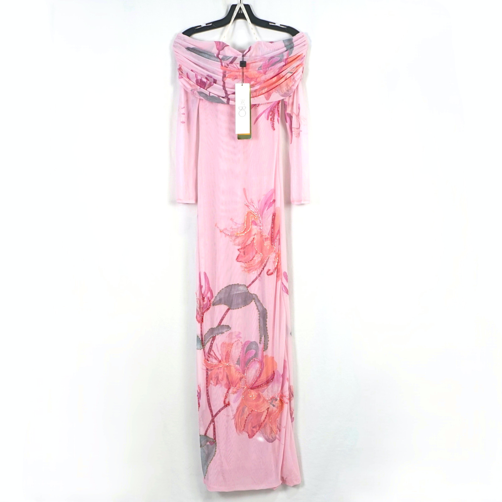 PatBO Honey Flower Tulle Maxi Off Shoulder Bodycon Dress In Pink Women’s Size 8