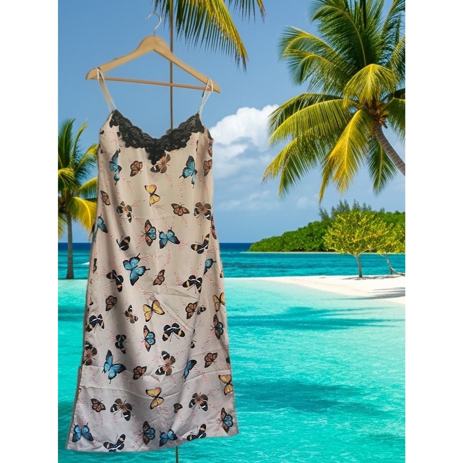 Primark Butterfly Print Satin Slip Nightgown – Size 10 (NWOT)